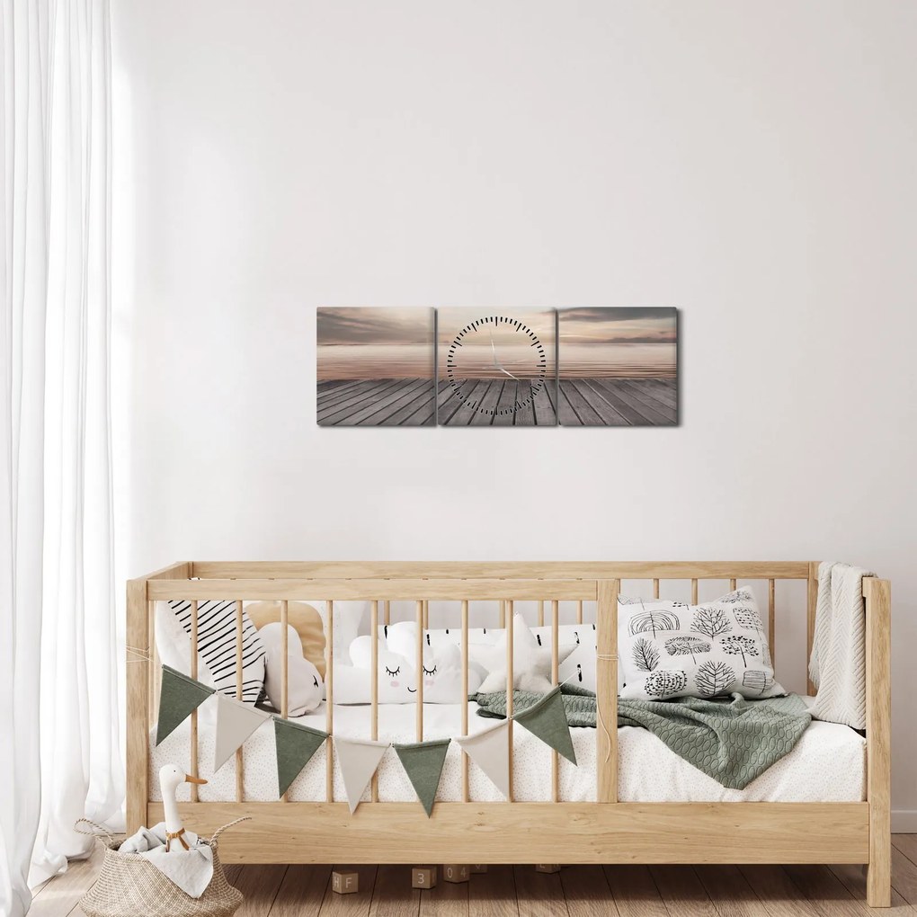 Obraz - Molo o zachodzie słońca (z zegarem) (90x30 cm)