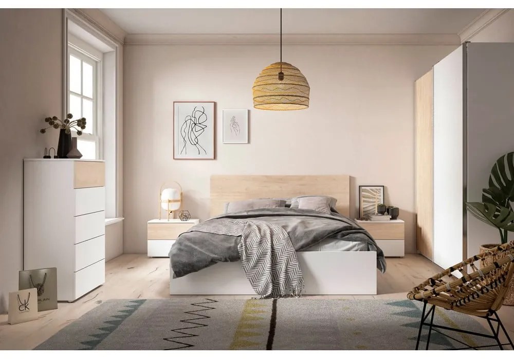 Białe łóżko dwuosobowe ze schowkiem i stelażem 160x200 cm Sahara – Marckeric