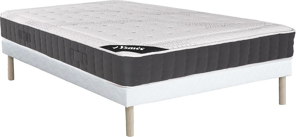 Zestaw stelaż + materac hybrydowy 160 x 200 cm ze sprężynami kieszeniowymi i pamięcią kształtu grub. 27 cm - ATLANTIDE marki YSMÉE