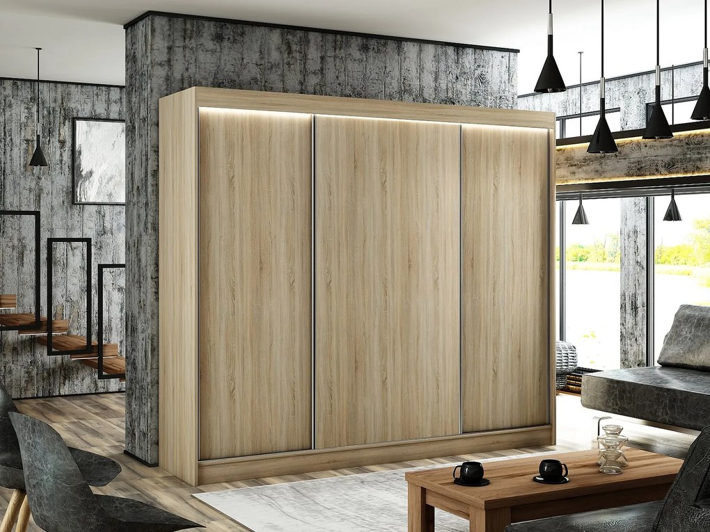 Szafa przesuwna ARTON Dąb sonoma 250cm – nowoczesna szafa do sypialni i garderoby