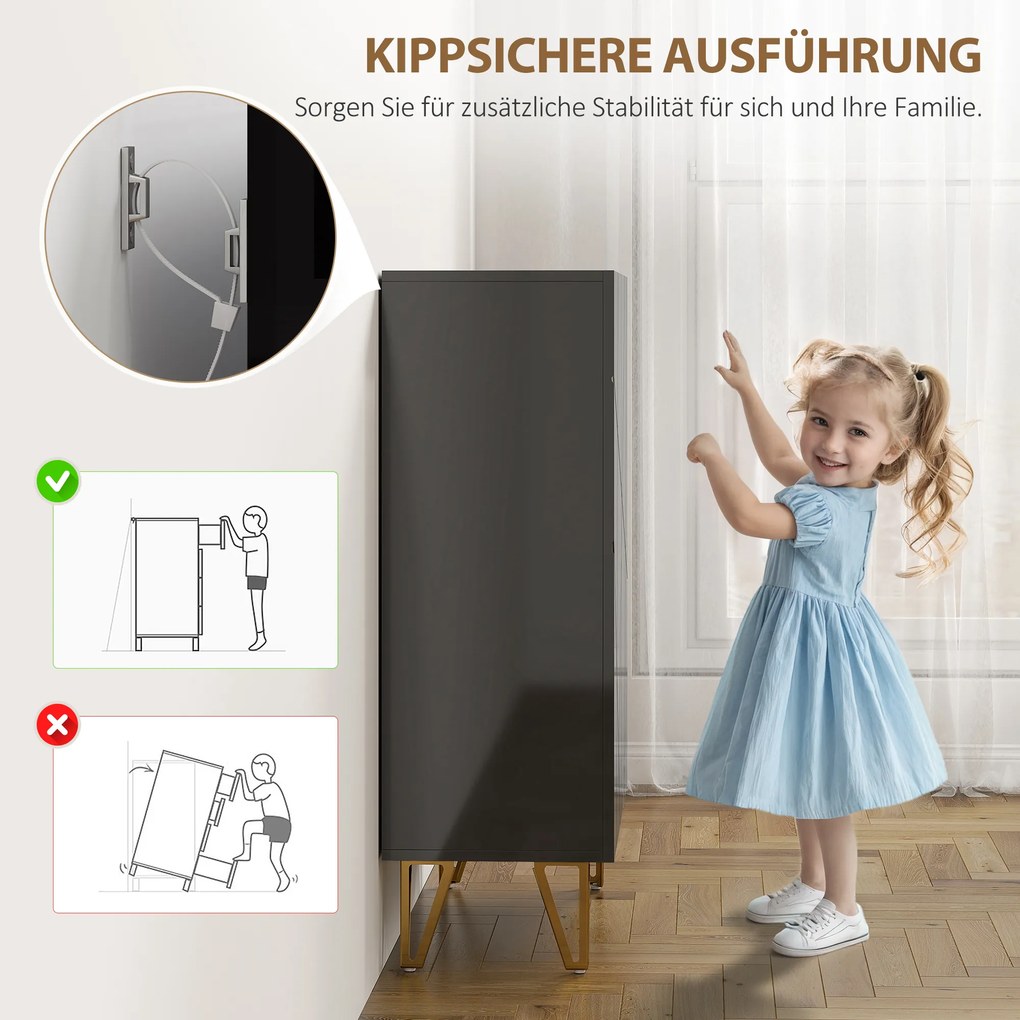 HOMCOM Szafka na buty z 2 drzwiami, regał na buty, przechowywanie butów z 3 regulowanymi półkami 72 x 31,5 x 95 cm, Czarny