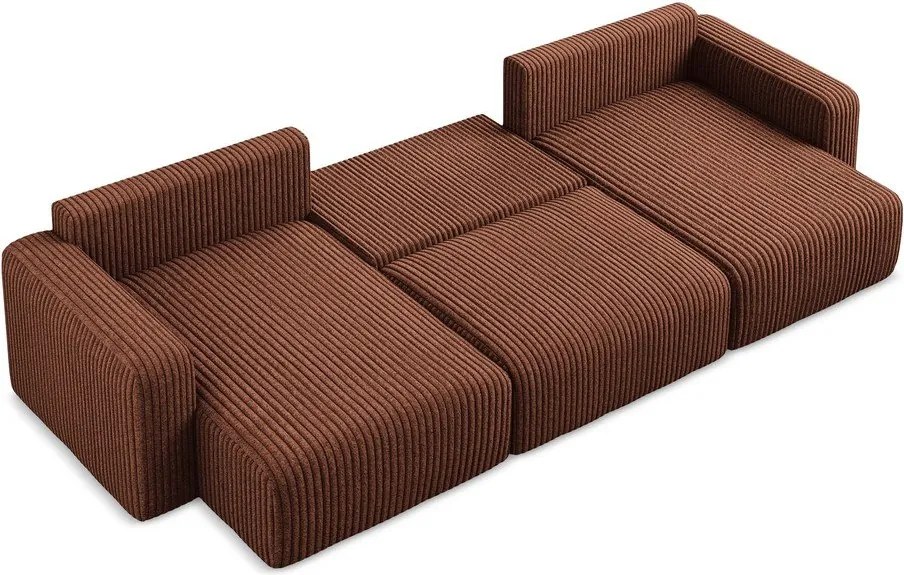 Sztruksowy rozkładany narożnik ze schowkiem (w kształcie litery U) w kolorze terakoty Kona – Makamii