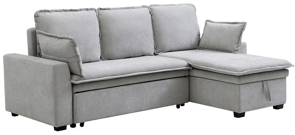 Kanapa narożna rozkładana i dwustronna  z jasno szarej tkaniny ZAKILA