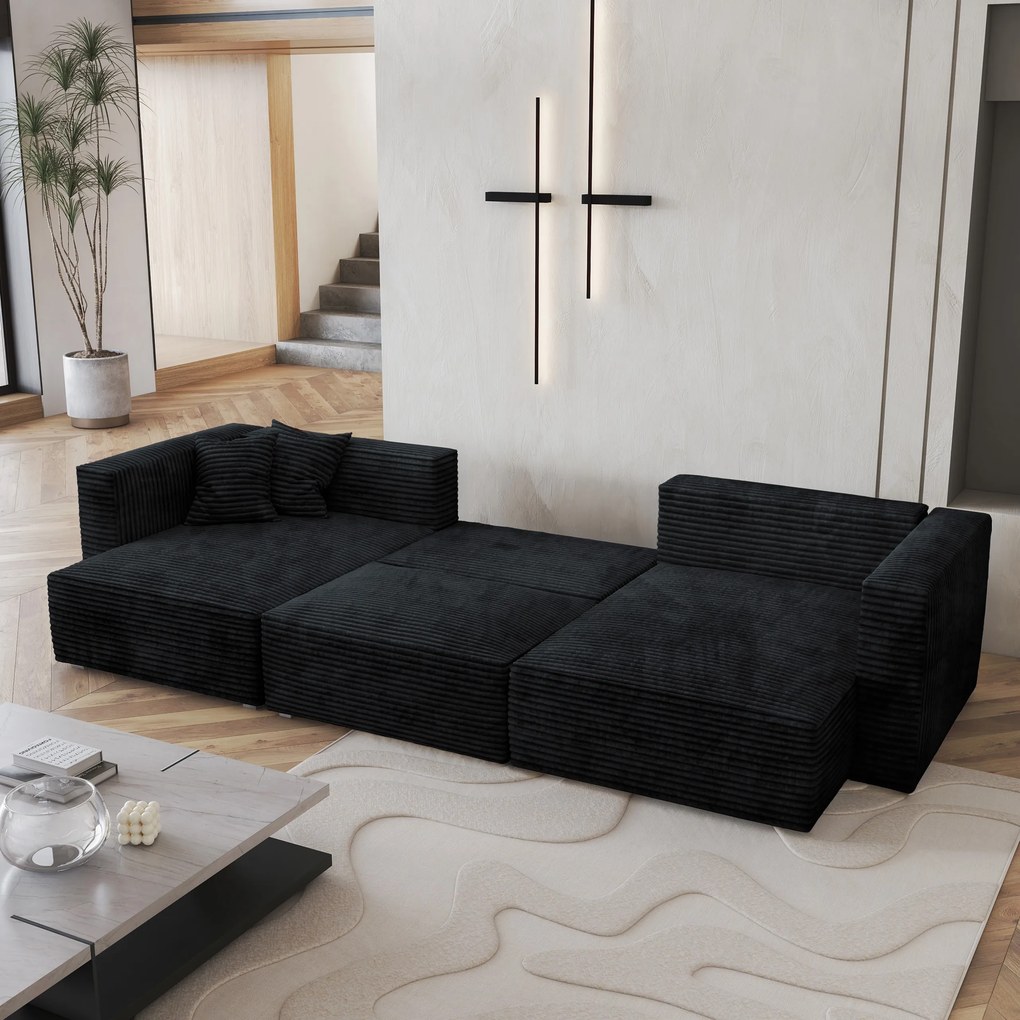 Masseno Narożnik SARMO z funkcją spania i pojemnikiem na pościel Narozniki U, Rozkładana sofa - Czarny, TILIA 100