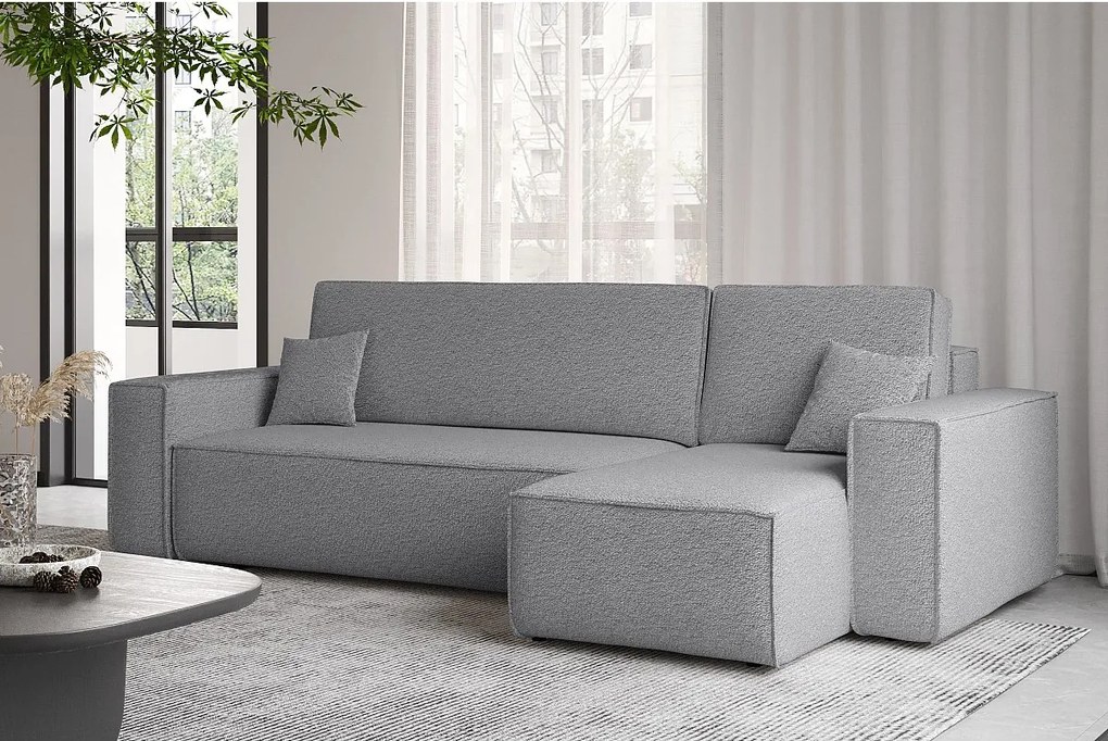 Narożnik z funkcją spania i pojemnikiem, Sofa w kształcie L, BEST L, tkanina Abriamo, Szary, Prawy