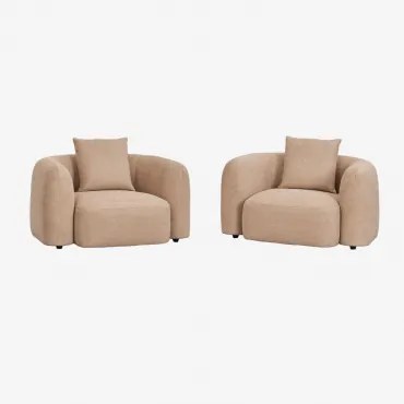 Zestaw 2 Foteli Z Tkaniny Chenille Coco Gruba Tkanina Szenilowa Latte Brown - Sklum