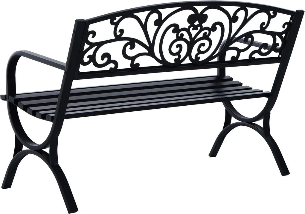 Outsunny Ławka Ogrodowa Metalowa 2-osobowa Elegancka Czarna | Aosom PL