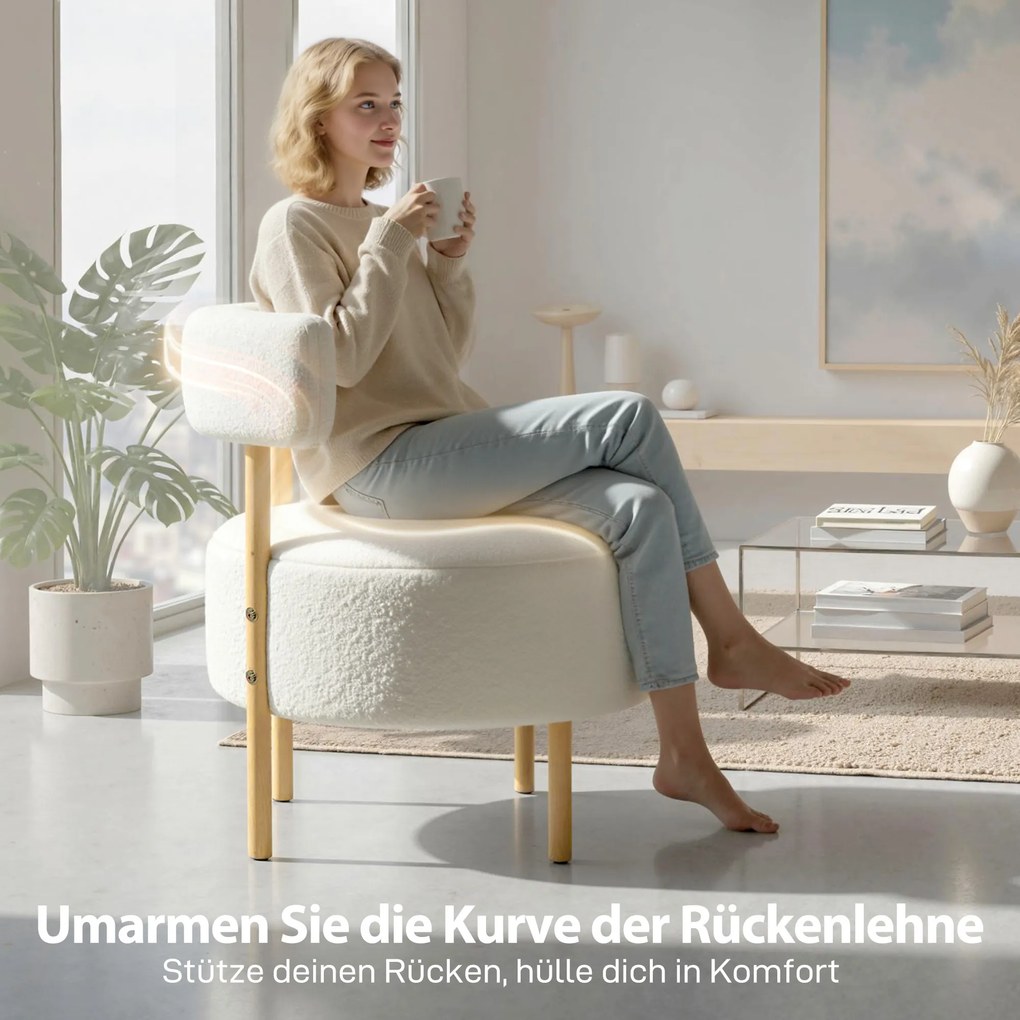 HOMCOM Fotel lounge fotel relaksacyjny z Sherpa-Fleece, metalowe nogi w wyglądzie drewna, tapicerowany fotel 67 x 67 x 71 cm kremowo-biały | Aosom PL