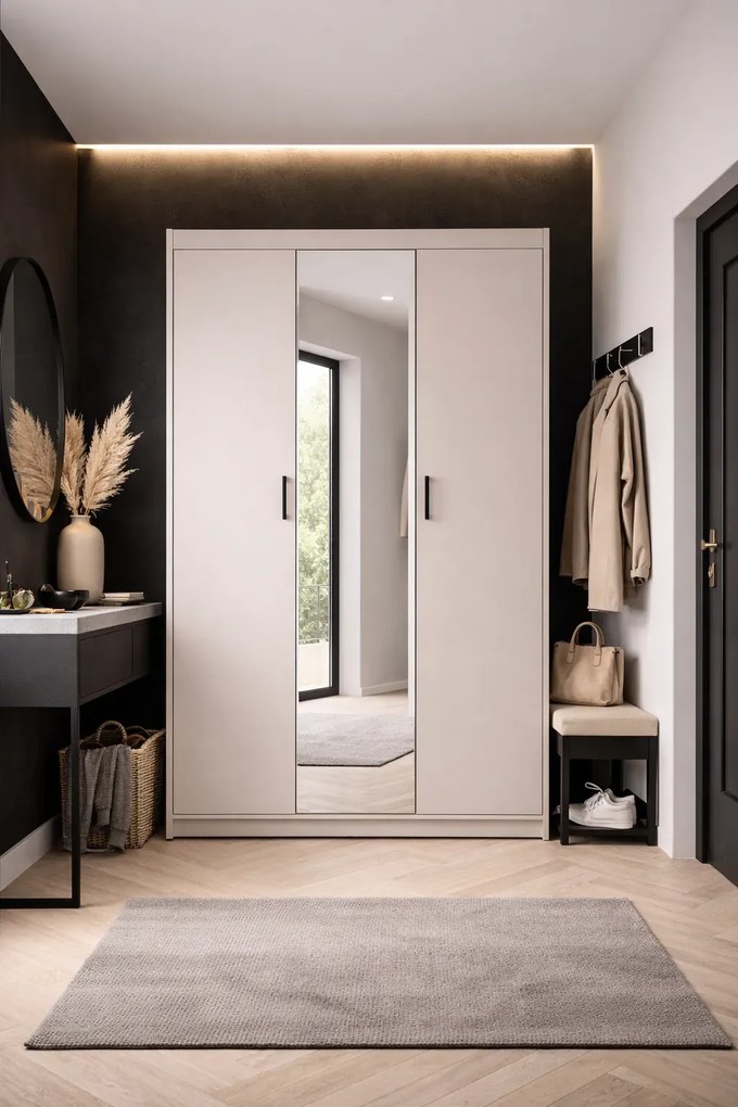 Kaszmirowa trzydrzwiowa szafa z lustrem na ubrania L0-T10