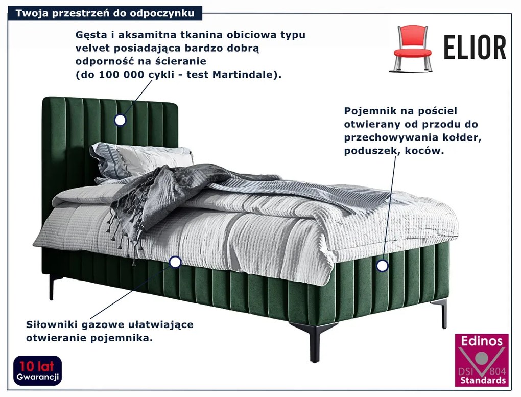 Zielone łóżko pojedyncze z pojemnikiem na pośiel R8-M78