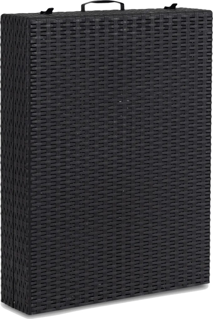 Regulowany leżak ogrodowy składany Luizjana, technorattan z poduszką, czarny/szary