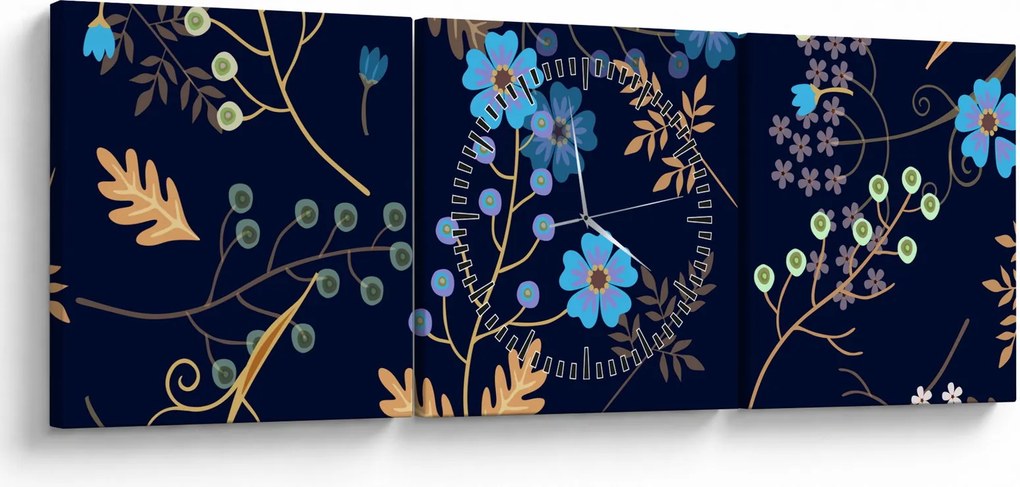 Obraz - Jesienne kwiaty (z zegarem) (90x30 cm)