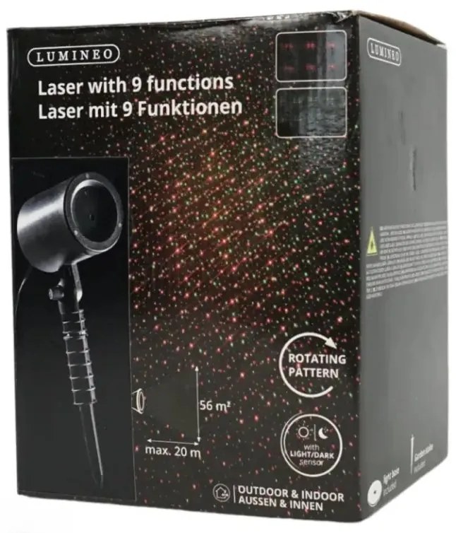 Projektor laserowy LED z efektem obrotowym LUMINEO 9 funkcji, czarny