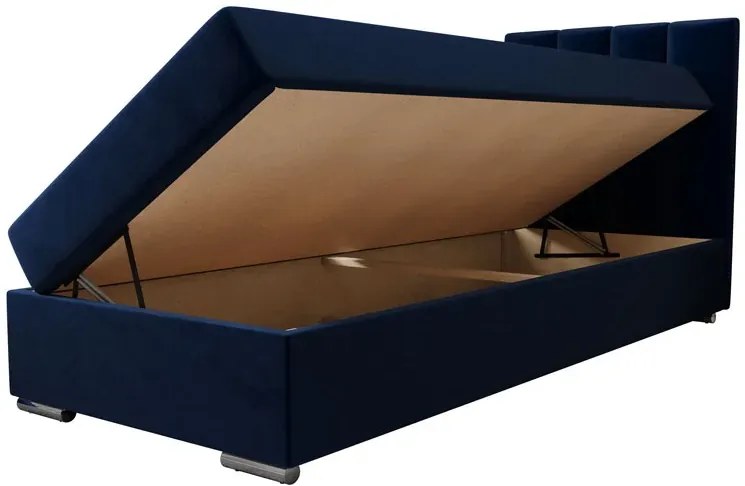 Welurowe łóżko z pionowo pikowanym zagłówkiem 90x200 R0-M52