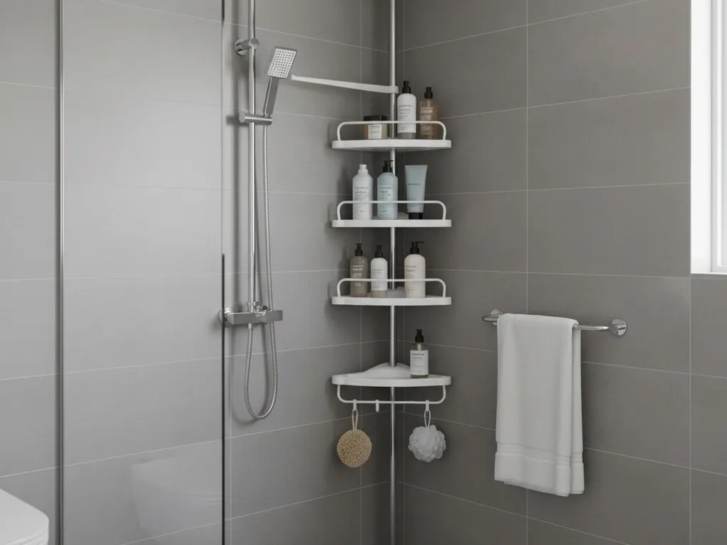 Półka narożna do łazienki COMPACT teleskopowa 104-315 cm, biała