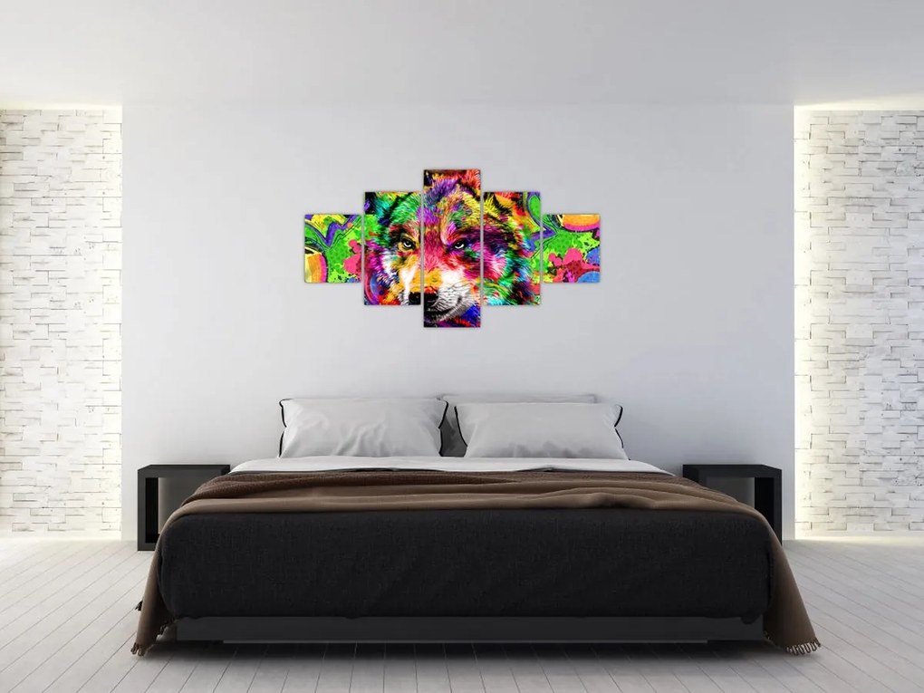 Obraz - Wilk z graffiti (125x70 cm)