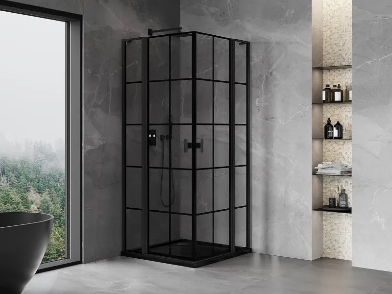 Mexen Mist L Duo kabina prysznicowa uchylna 120 x 120 cm, czarna kratka, czarna - 8A4L-120L-120P-70-77