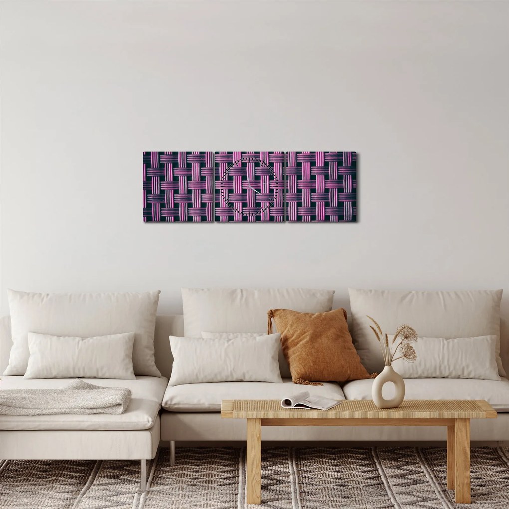 Obraz fioletowej tekstury (z zegarem) (90x30 cm)