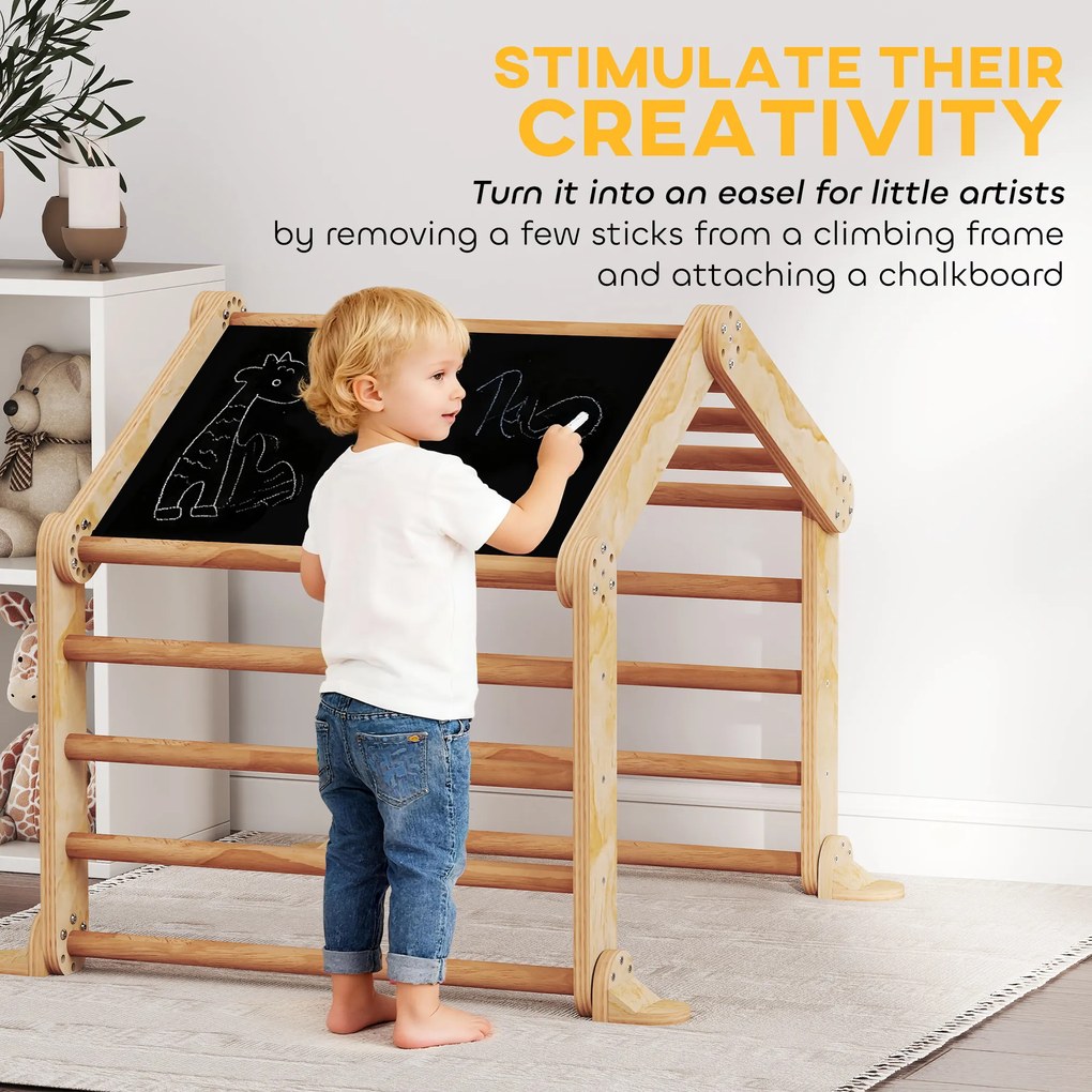 AIYAPLAY 9-w-1 drabinka wspinaczkowa do wnętrz, pochylna, zjeżdżalnia, drabinka, tablica do pisania, dla małych dzieci, drewno
