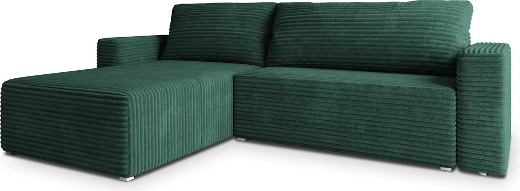 Masseno Narożnik CALTI z funkcją spania i pojemnikiem na pościel Narozniki L, Rozkładana sofa - Butelkowa zieleń, TILIA 39