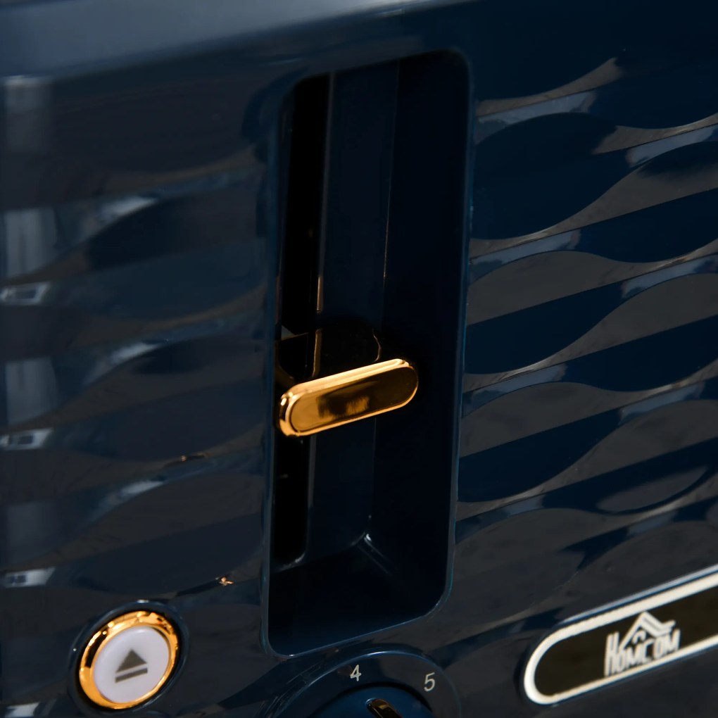 HOMCOM Zestaw czajnika i tostera 2 w 1, 7 poziomów opiekania, funkcje rozmrażania i podgrzewania, Niebieski