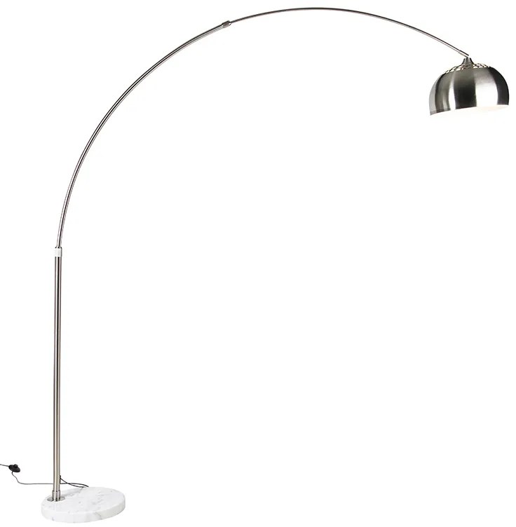 Luk Lampa stojąca łukowa ze stali z białą podstawą marmurową i kloszem stalowym - Arc XXL Nowoczesny Oswietlenie wewnetrzne