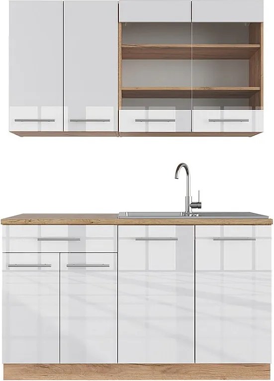 Pojedyncza kuchnia biały wysoki połysk/złoty dąb power 140x60x81.6 fame-line