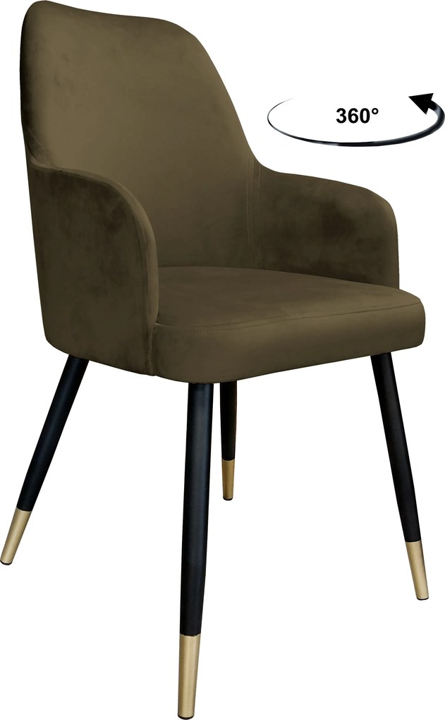 Krzesło WESTA tkanina Welur noga metalowa elegancki styl loftowy : Kolor nogi - Czano-złota stożek, Kolor tkaniny - VELVET - MG05, Typ siedziska - Siedzisko obrotowe 360°