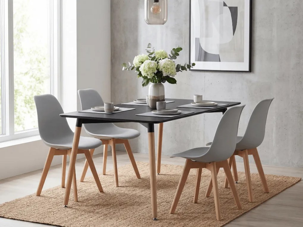 Zestaw jadalniany 1 + 4, czarny stół ADRIA 120x80 cm + szare krzesło KITO