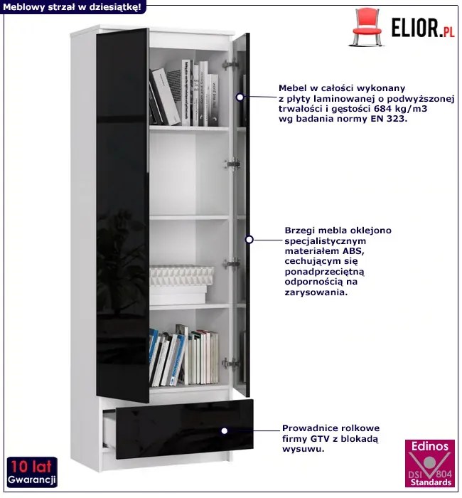 Nowoczesny regał do biura biały + czarny połysk C7-Z42