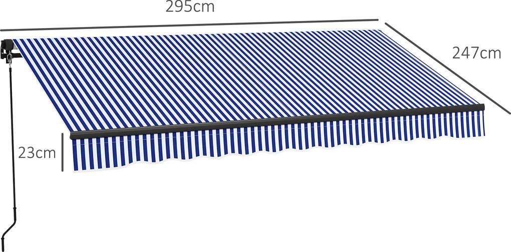 Outsunny Markiza przeciwsłoneczna Markiza Tarasowa, w tym Korba Ręczna, odporna na warunki atmosferyczne, 247 cm x 295 cm, Niebieski + Biały