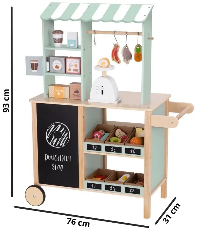 Woopie green sklepik duży wielofunkcyjny drewniany stragan food truck 73 el