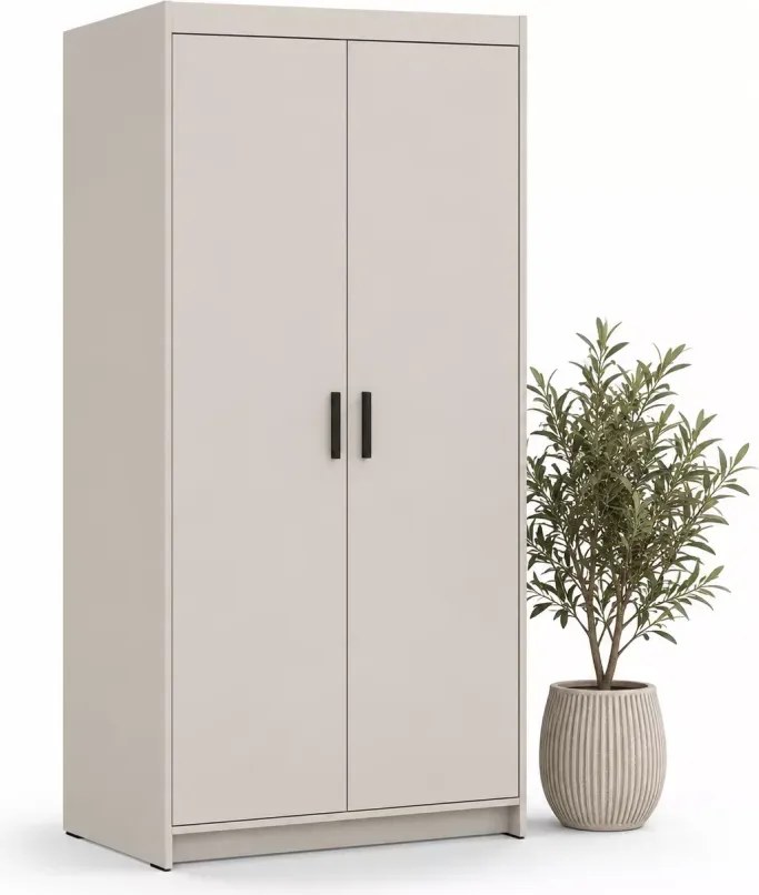 Szafa Ele 2D 90 cm beż piaskowy - dwudrzwiowa szafa z półkami i drążkiem na ubrania