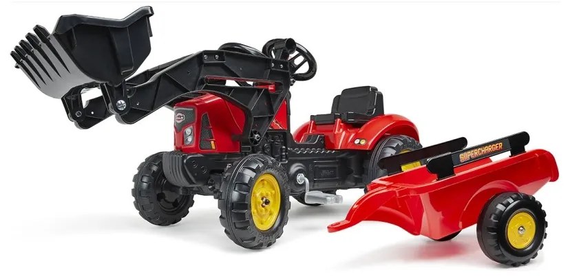Falk traktorek supercharger czerwony otwierana maska z przyczepką + łyżka od 2 lat