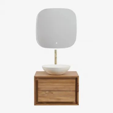 Zestaw Wiszących Mebli Łazienkowych Z Drewna Tekowego Jabari Drewno Tekowe & Cement Okrągły Biały Ø40 Cm - Sklum