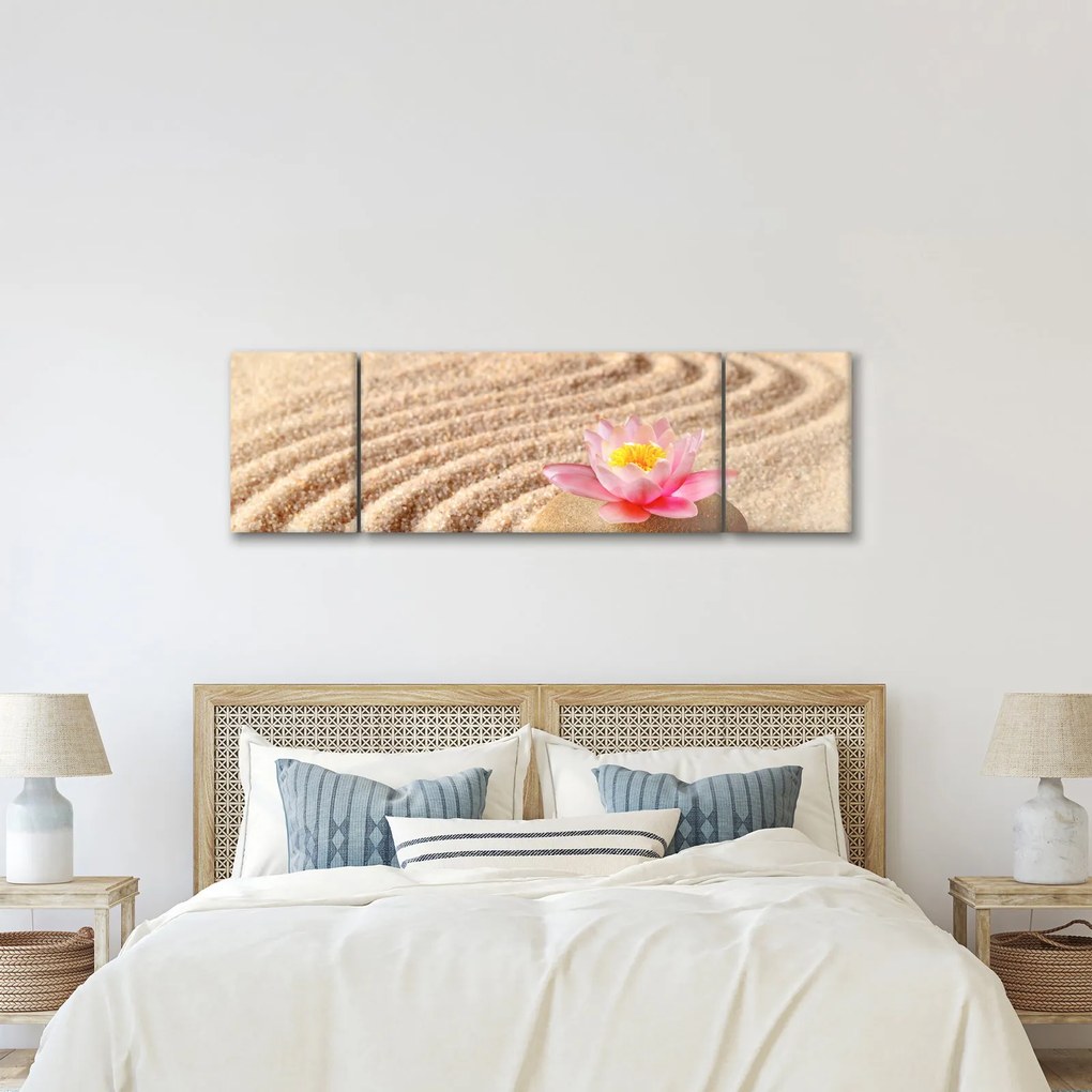 Obraz kamienia z kwiatem na piasku (170x50 cm)