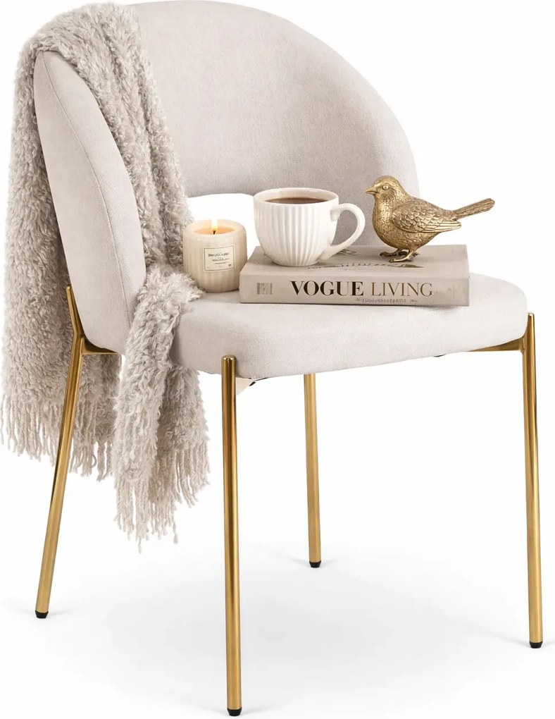 Eleganckie kremowe krzesło na zlotych nogach D5-G47