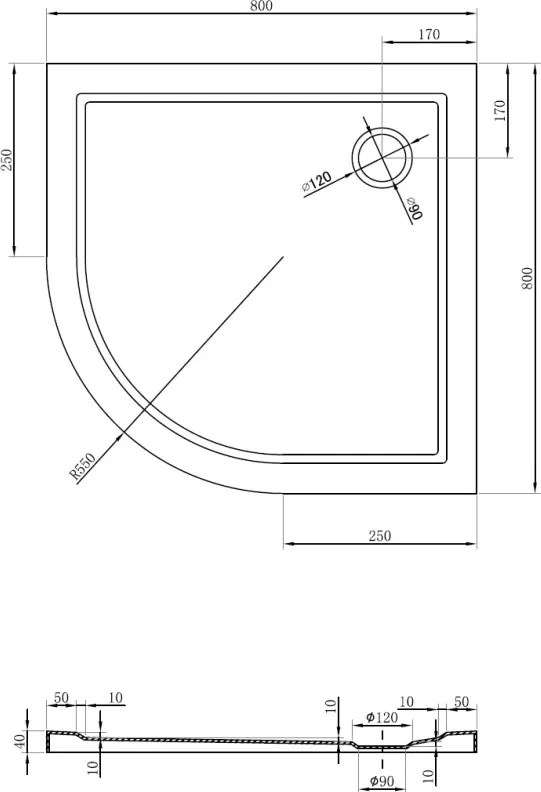 Mexen Flow brodzik półokrągły slim 80 x 80 cm, biały połysk - 46Q108080