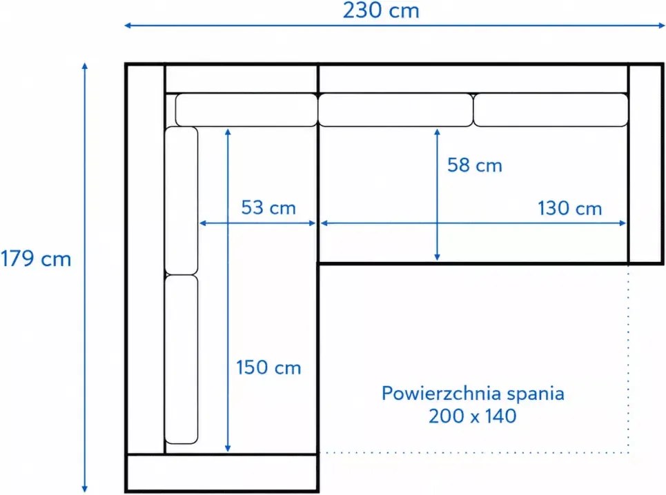 Narożnik Martim Plus 200x140 z funkcją spania i pojemnikiem na pościel – duży i wygodny