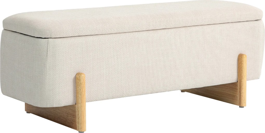 HOMCOM Taboret z Miejscem do Przechowywania, Ławka z Wyściółką z Pianki, Imitacja Lnu, 111 x 44 x 44,5 cm, Kremowy | Aosom PL