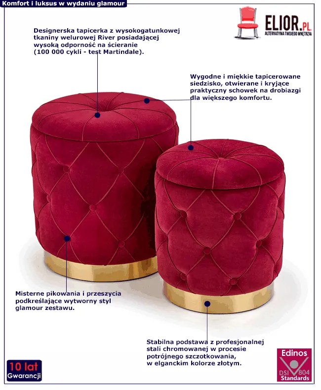 Zestaw puf okrągłych Hermos - bordo