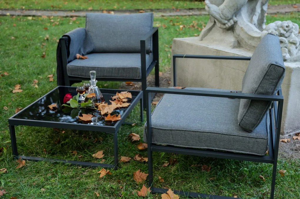 Komplet kawowy ( 2 x fotel + stolik) MOSTRARE z szarego aluminium