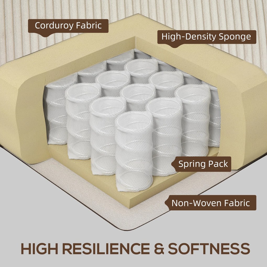 HOMCOM 3-osobowa Sofa z Pokryciem z Kordu, Sofa do Salonu ze Sprężynami, do 400 kg, 227 x 84 x 87 cm, Kremowa