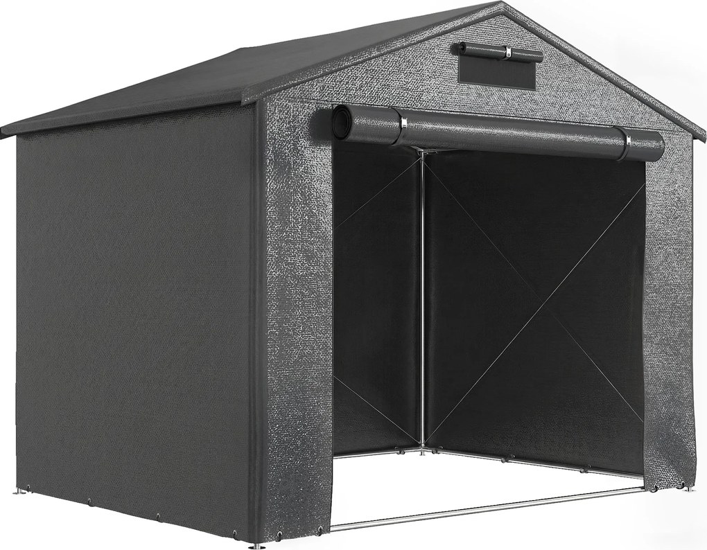 Outsunny Namiot garażowy 2,5x1,8 m Wodoodporny namiot garażowy z rolowanymi drzwiami na zamek okno wentylacyjne Ciemnoszary | Aosom PL