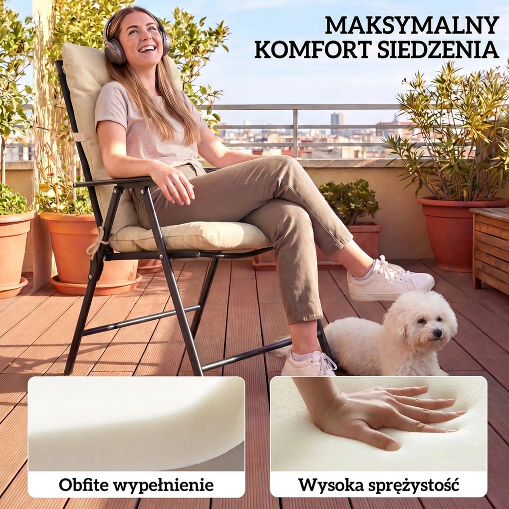 Outsunny Wodoodporne poduszki na krzesła z oparciem i paskami do użytku wewnętrznego i zewnętrznego, beżowe | Aosom PL