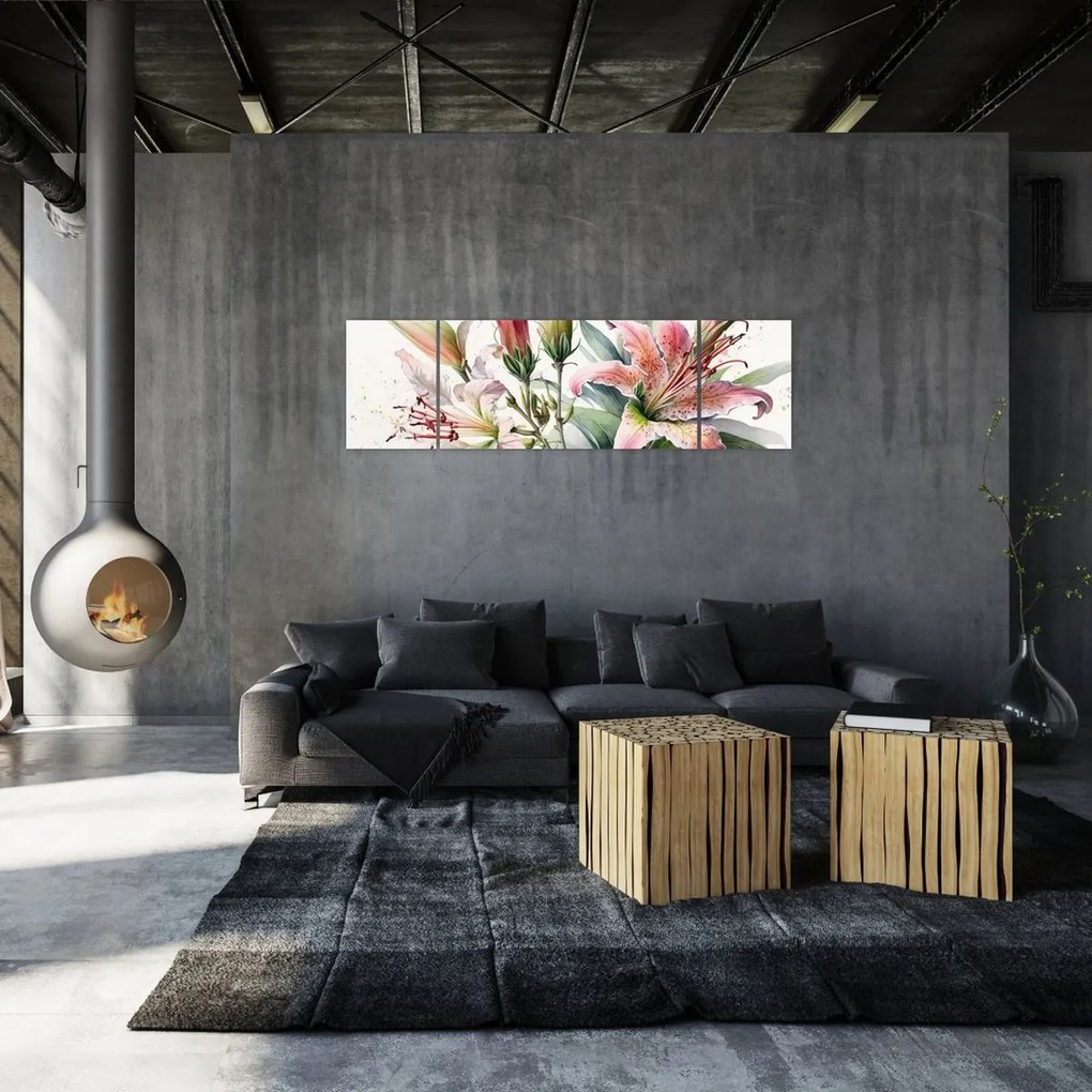 Obraz - Lilie, ilustracje (170x50 cm)