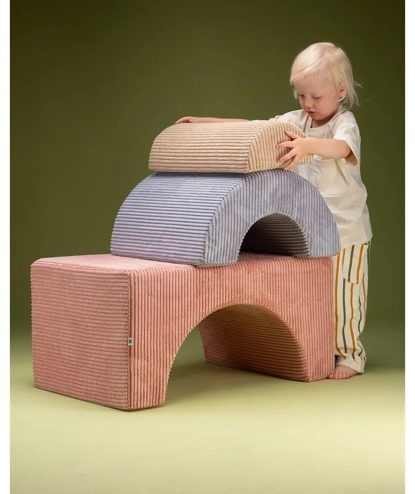 Różowy sztruksowy piankowy plac zabaw 3 szt. wysokość 37 cm 75x49 cm Rainbow Montessori – Wigiwama