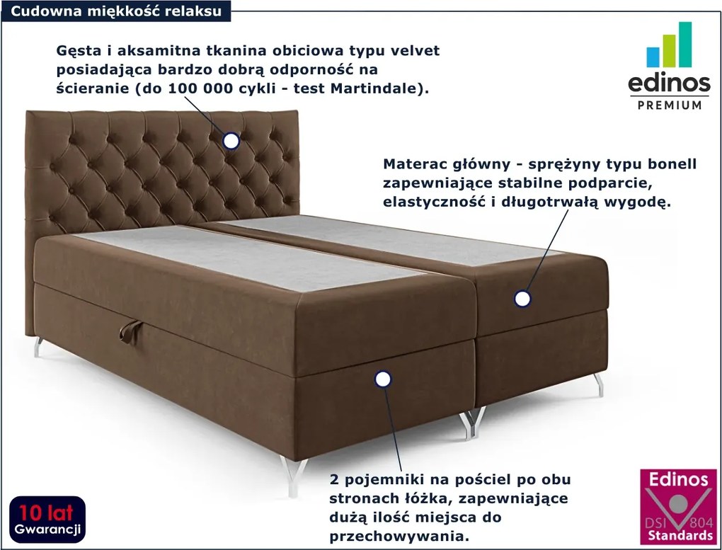 Brązowe pikowane łóżko kontynentalne 5 rozmiarów - Lunavello 4X