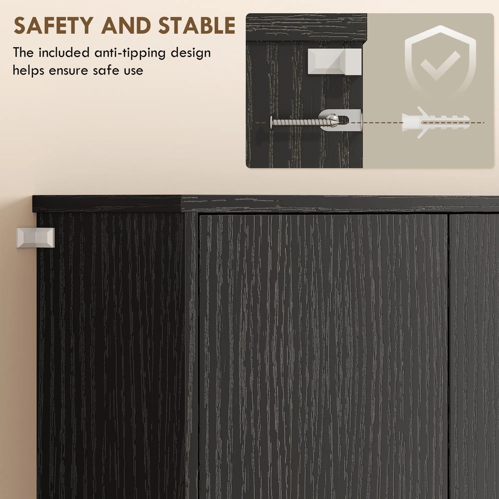 HOMCOM Szafka kuchenna z blatem, 6 drzwi, wysoka szafka z półkami, czarna | Aosom PL