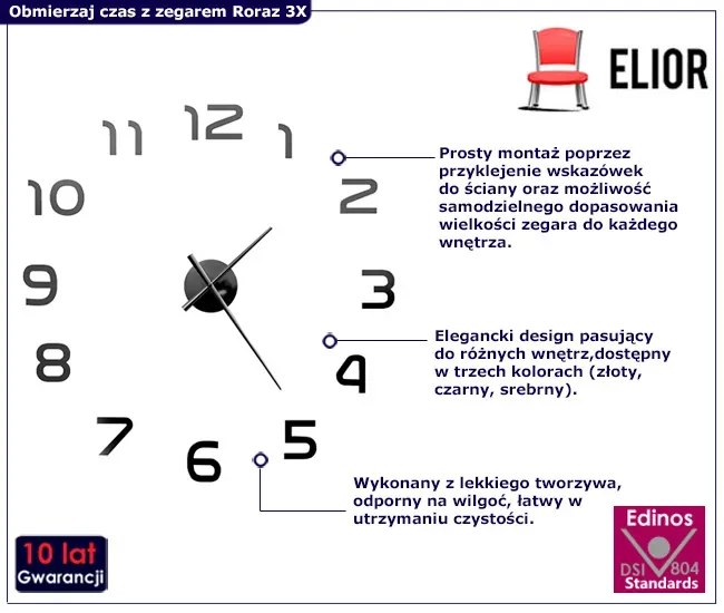 Nowoczesny wiszący czarny zegar 100 cm - Roraz 3X